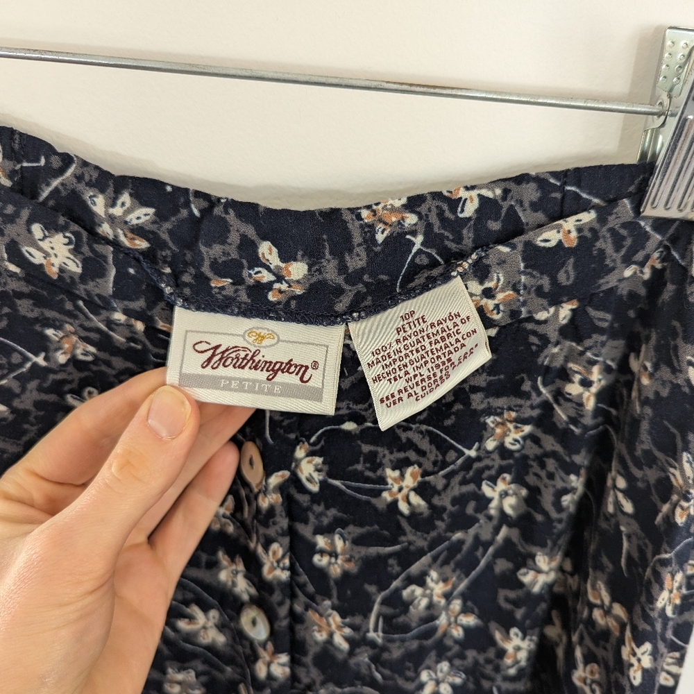 90s Vintage High Rise Flowy Button Front Floral Midi Skirt - Picture 7 of 12